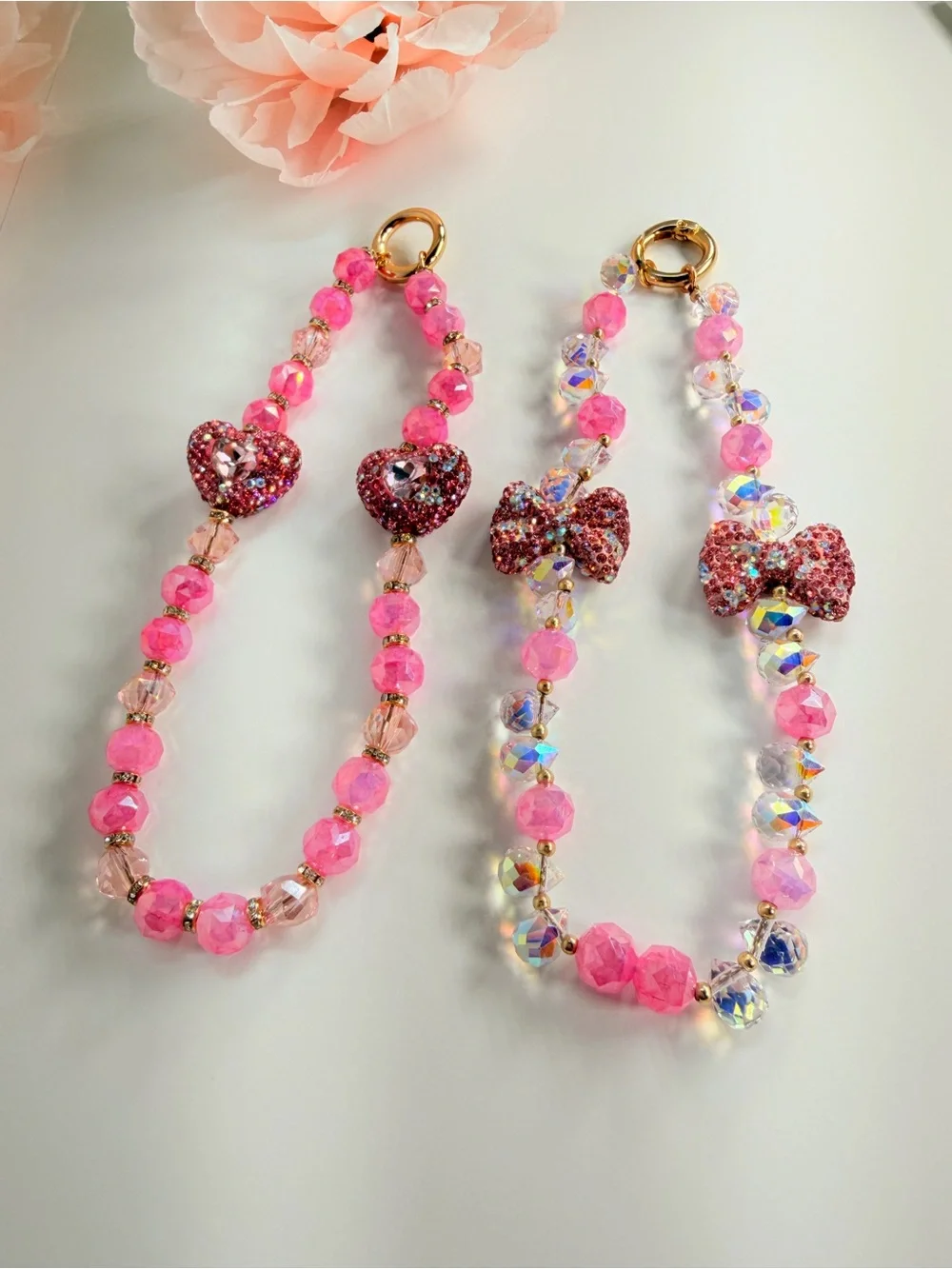 Emma Pink Beaded crystal Bow phone Keychain